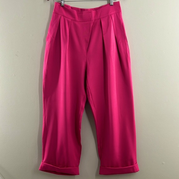 SHEIN Solid High Waist Straight Leg Pants Large (8-10) Hot Pink - Picture 3 of 8